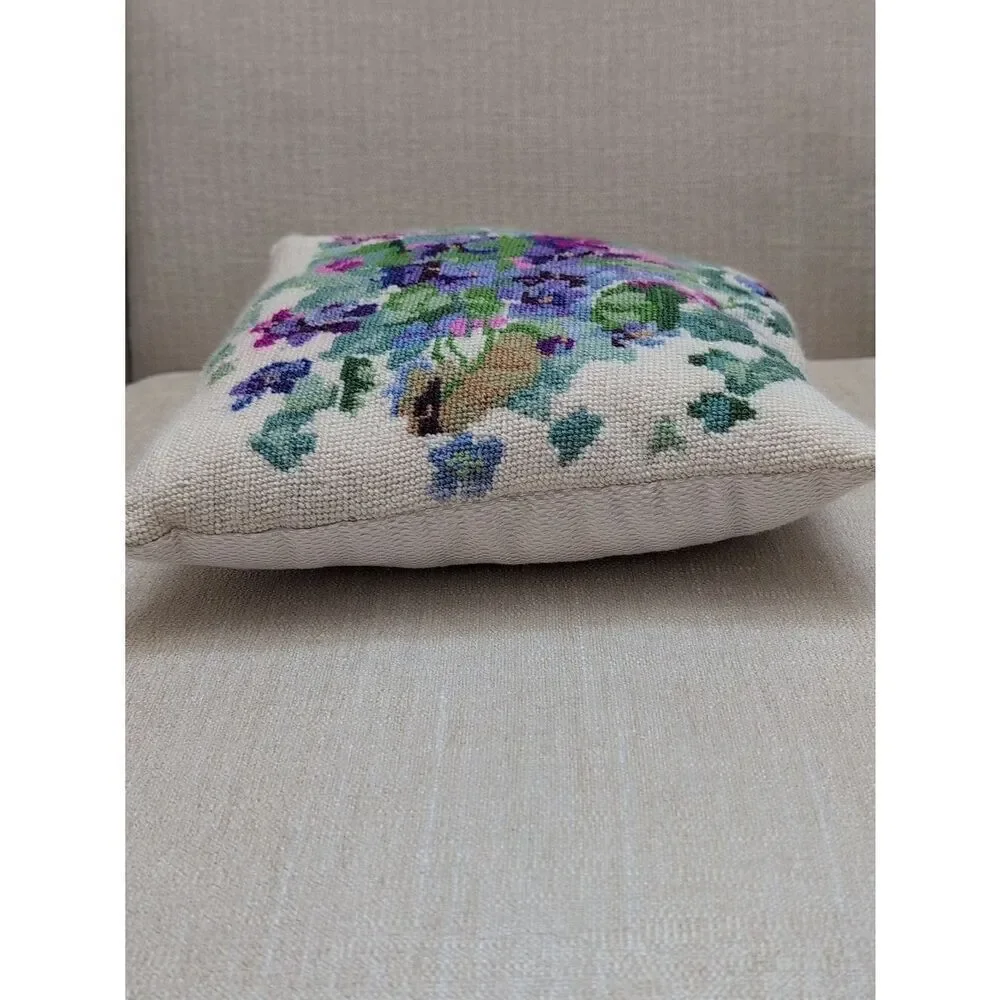 Vintage Floral Needlepoint Pillow - Purple, Pink & Green Violets